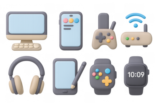 3d cartoon tech gadgets: devices and accessories collection