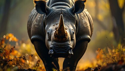 Majestic rhino in golden sunlight