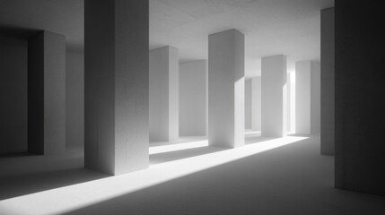 Obraz premium Empty, bright, modern concrete interior. Sunlight streams in