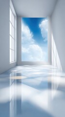 Obraz premium Expansive sky view room, interior design inspiration for modern living and tranquil spaces