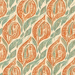 Banded Stripe Ikat Paisley Floral Seamless Pattern in Terracotta and Sage Green