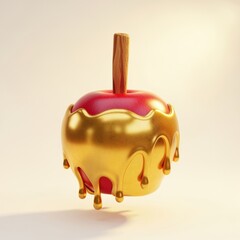 Delicious Sweet Red Covered in Rich Golden Chocolate Drizzle on Smooth Light Background Perfect for Snacks and Confectionery Themes