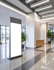 Modern office lobby with blank digital display (1)