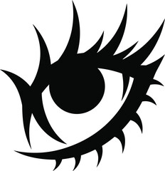 Abstract vector illustration of a stylized eye with dramatic, sharp-pointed lashes and an almond shape, perfect for a tattoo, logo, or mystical design.

