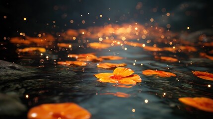 Close-up of a marigold flower with a dreamy, surreal atmosphere. Soft lighting and vibrant colors create a magical, enchanting mood, perfect for nature or floral themes.