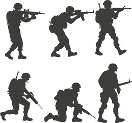 USA Military Vector Silhouette. Vector Silhouettes of Soldiers