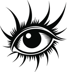 Abstract vector illustration of a stylized eye with dramatic, sharp-pointed lashes and an almond shape, perfect for a tattoo, logo, or mystical design.