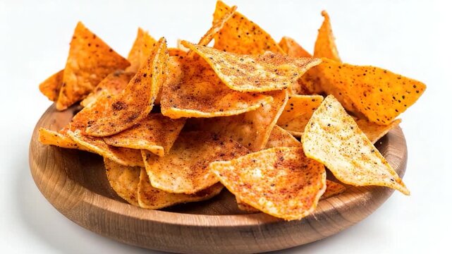 A wooden bowl filled with crispy tortilla chips, perfect for snacking or movie night