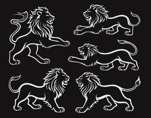 Heraldic rampant lion silhouettes Vector