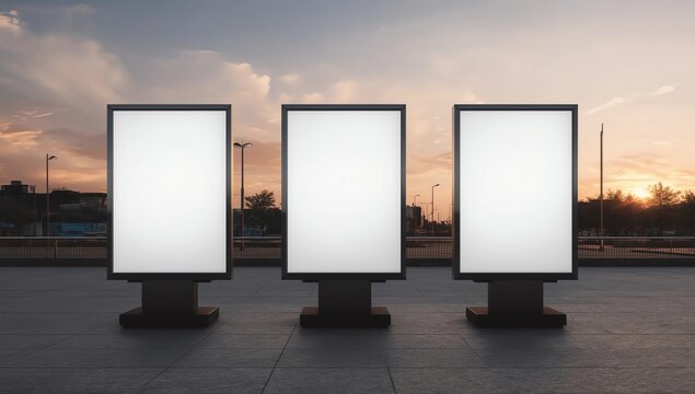 three vertical outdoor billboards 