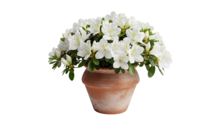 White azalea flowers in pot isolated PNG with Transparent Background