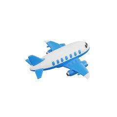 Obraz premium A blue and white airplane model in flight a 3D render