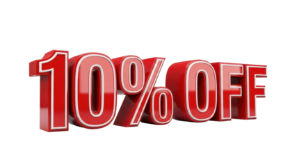 3D Red Glossy Discount Text "10% OFF" Isolated Graphic for Sale Promotion
