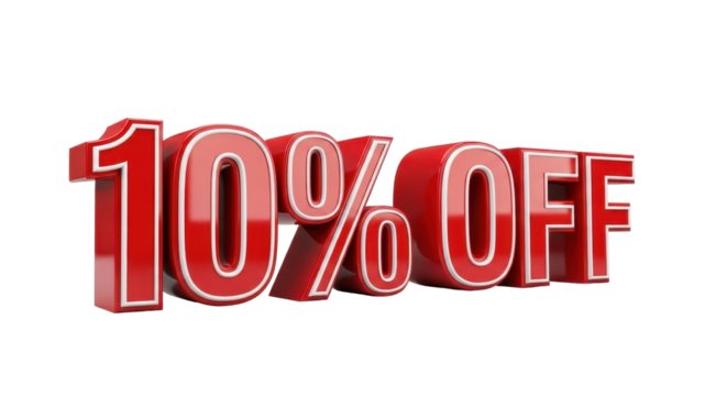3D Red Glossy Discount Text "10% OFF" Isolated Graphic for Sale Promotion