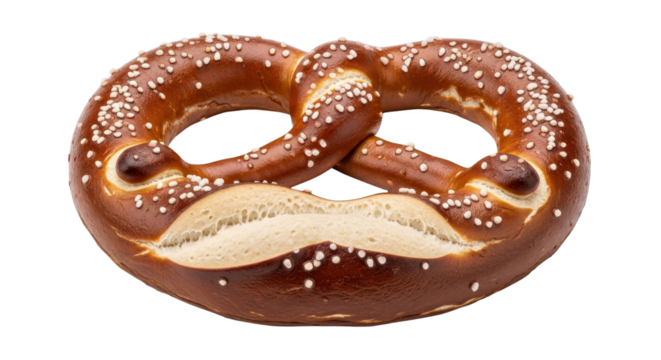 Freshly Baked Bavarian Lye Pretzel with Coarse Salt Isolated on White Background