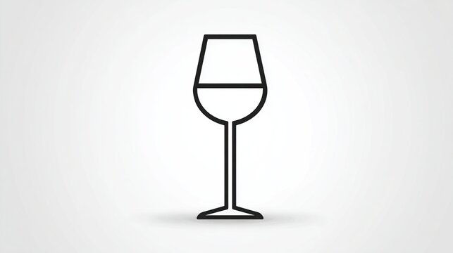 A minimalist line drawing of a wine glass, partially filled, on a light gray background with a subtle drop shadow beneath - Powered by Adobe