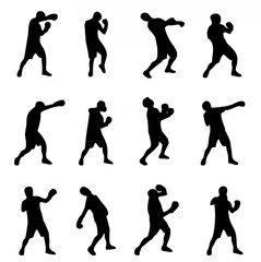 Boxing Silhouettes Set Vector...