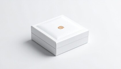 White square jewelry box with gold accent, showcasing a minimalist design.