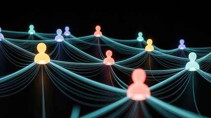 Connected network of glowing figures representing social connections and digital communication