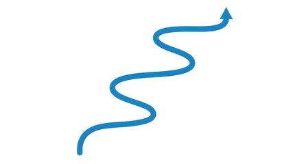 Dynamic blue arrow soaring upwards on a winding path symbolizing growth success progress and achievement in business strategy and development