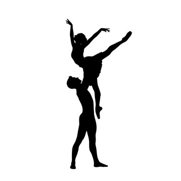 Elegant ballet duet silhouette, dancer lifted high, artistic performance
