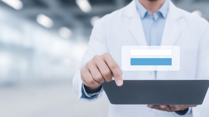 Healthcare financial solutions, doctor holding credit card symbolizing medical costs and payments