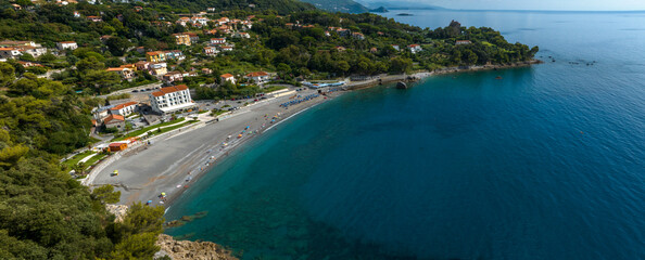 Fototapeta premium Panorama of the Fiumicello beach located in Maratea. It is a popular seaside resort overlooking the Mediterranean Sea in the province of Potenza, Basilicata, Italy.