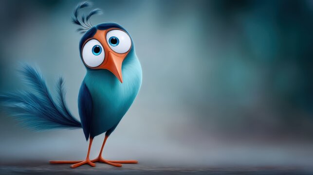 Whimsical bluebeaked bird, a cartoon character with colorful personality