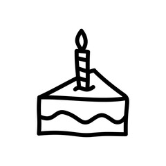 Hand drawn icon of birthday cake in doodle design style