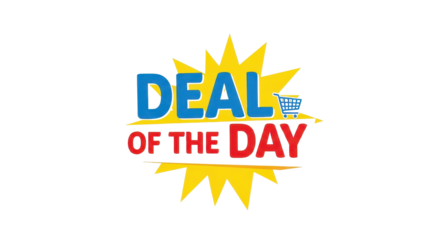 Vibrant "Deal of the Day" sticker vector graphic with shopping cart icon on star burst