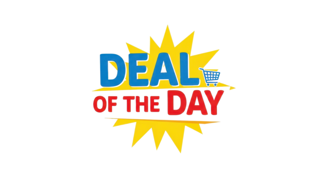 Vibrant "Deal of the Day" sticker vector graphic with shopping cart icon on star burst - Powered by Adobe