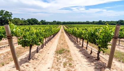 Naklejka premium Vineyard Rows under Summer Sky (1)
