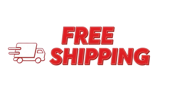 Red "FREE SHIPPING" Text with Fast Delivery Truck Icon Vector Illustration isolated on White