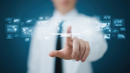 Interactive display exploration, person engaging with touch screen technology human