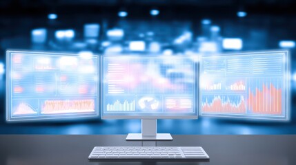 Dual monitor setup, visualizing financial data and market trends for strategic analysis