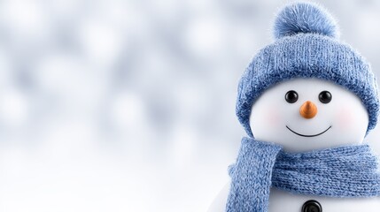 Charming snowman with blue accoutrements in a snowy winter wonderland