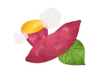 サツマイモ 水彩手描き野菜イラスト 秋の味覚 チラシ・ポスター・Webデザインに使える装飾イラスト素材