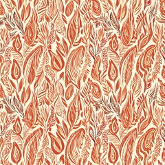 Scattered Mosaic Ikat Paisley Floral Seamless Pattern in Burnt Sienna and Cream