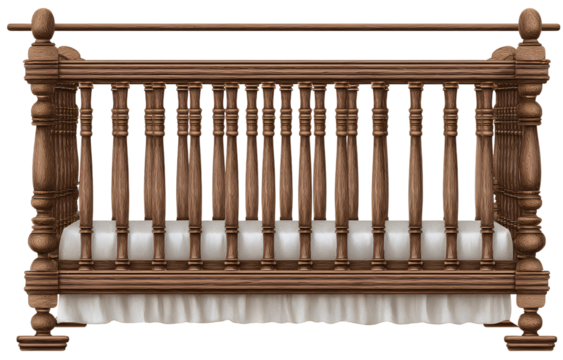 a wooden crib with balusters on the top, transparent background, in png formatf.png - Powered by Adobe
