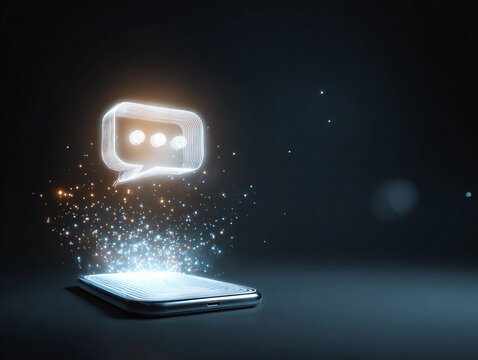 Futuristic Chat Icon Emerging from Smartphone &ndash; AI Generated Digital Communication Concept
