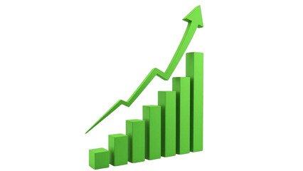Green Bar Chart with Upward Arrow Symbolizing Growth Isolated on Transparent Background