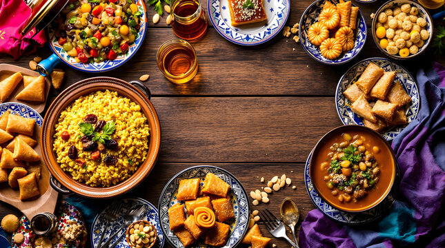 baklava, tagine, harira, makrout, chebakia, ghriba, sellou, couscous