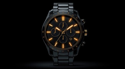 Black chronograph wristwatch with luminous orange details