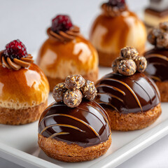 A platter of beautifully crafted chocolate pastries, showcasing the skill and creativity involved in making exquisite chocolate desserts at the Salon du Chocolat.