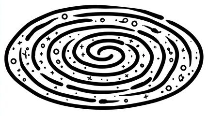 Simple, stylized spiral galaxy with scattered celestial elements