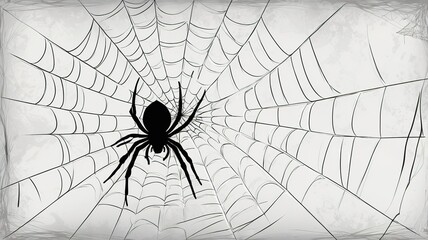 Obraz premium Spider web black and white vector illustration