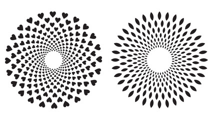 Geometric Spiral Pattern of Hearts and Petals Abstract Circular Optical Illusion Design