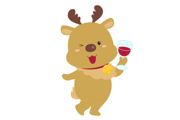 Cute Reindeer Character Holding Wine Glass Illustration