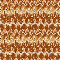 Striped Ikat Paisley Floral Seamless Pattern in Clay and Ochre