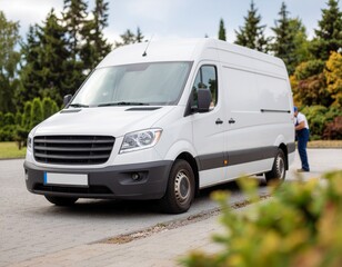 Naklejka premium Car Detailing Van and Technician Working on Vehicle at Home Service Photography